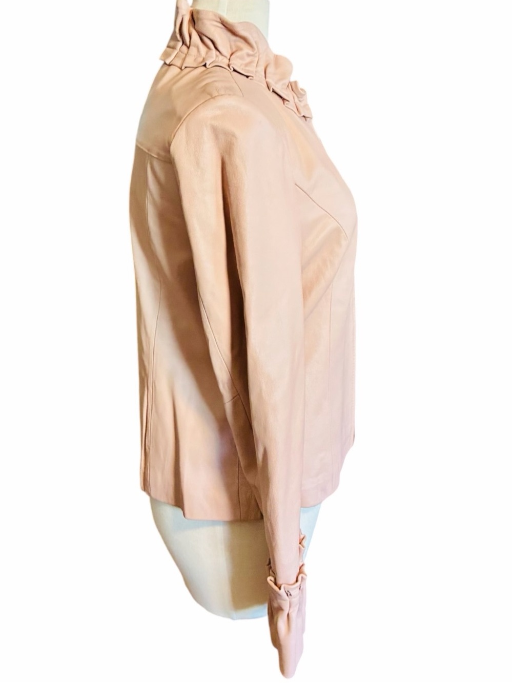 Pamela McCoy Light Pink Genuine Leather Ruffle Trim Jacket Women's Size Small - Picture 7 of 14